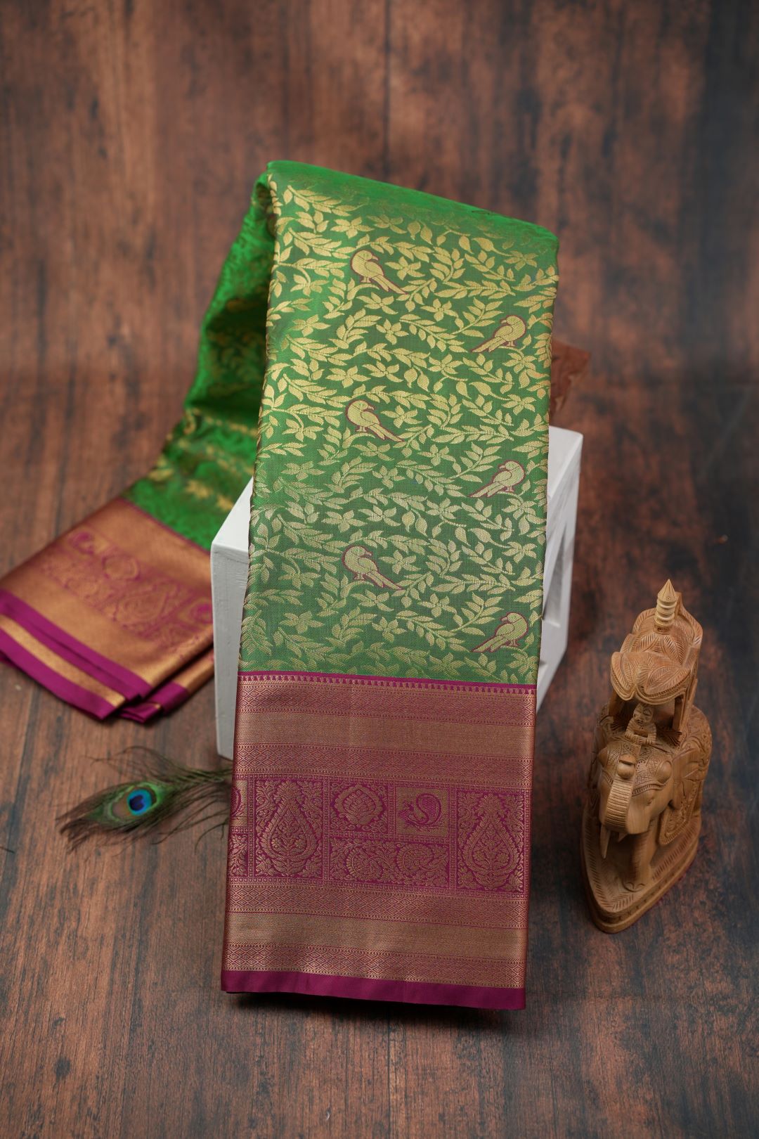 Sukhi Sarees -Brocket Parrot Green Saree