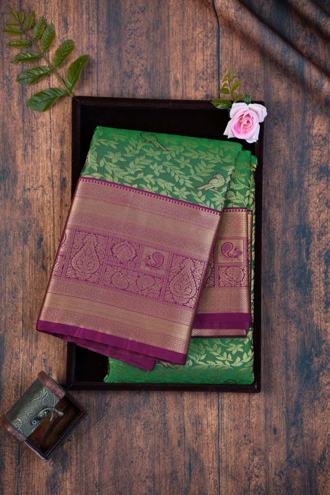 Sukhi Sarees -Brocket Parrot Green Saree